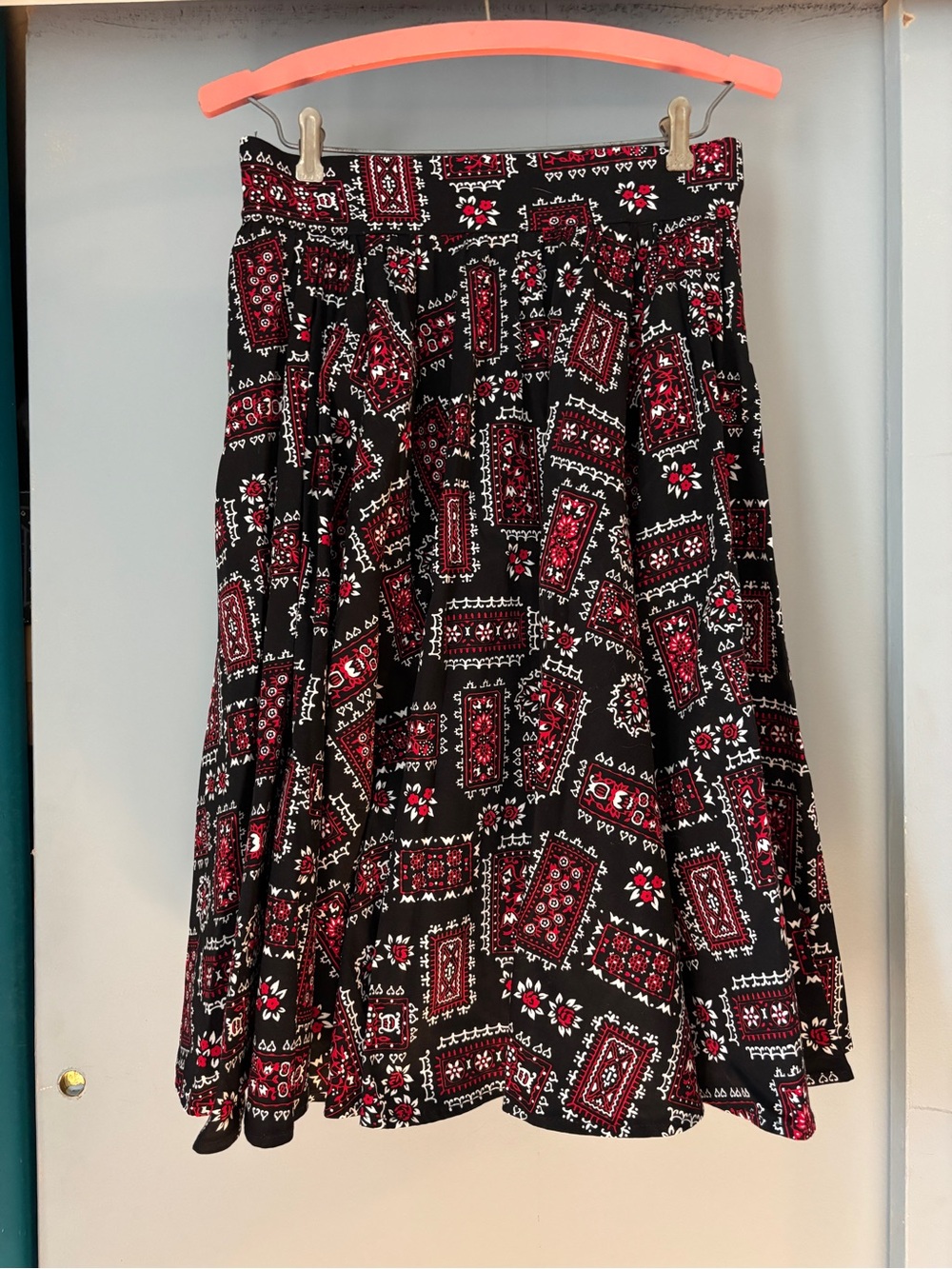 Pinup Couture Black with Red Bandana Print Retro Skirt
